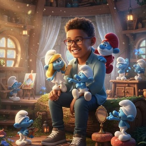 Imagem do prompt Personagens_cinematic recreation cozy smurf village