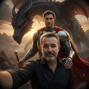 Imagem do prompt Personagens_selfie jorge dragao realista sombrio