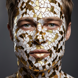 Imagem do prompt Rosto_surreal_brancoedourado