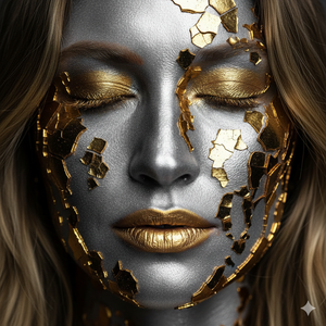 Imagem do prompt Rosto_surreal_prataedourado